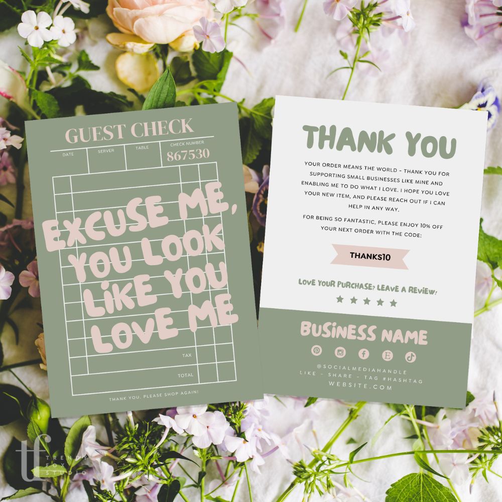 Trendy Guest Check Business Thank You Card Canva Template | You Look Like You Love Me - Trendy Fox Studio