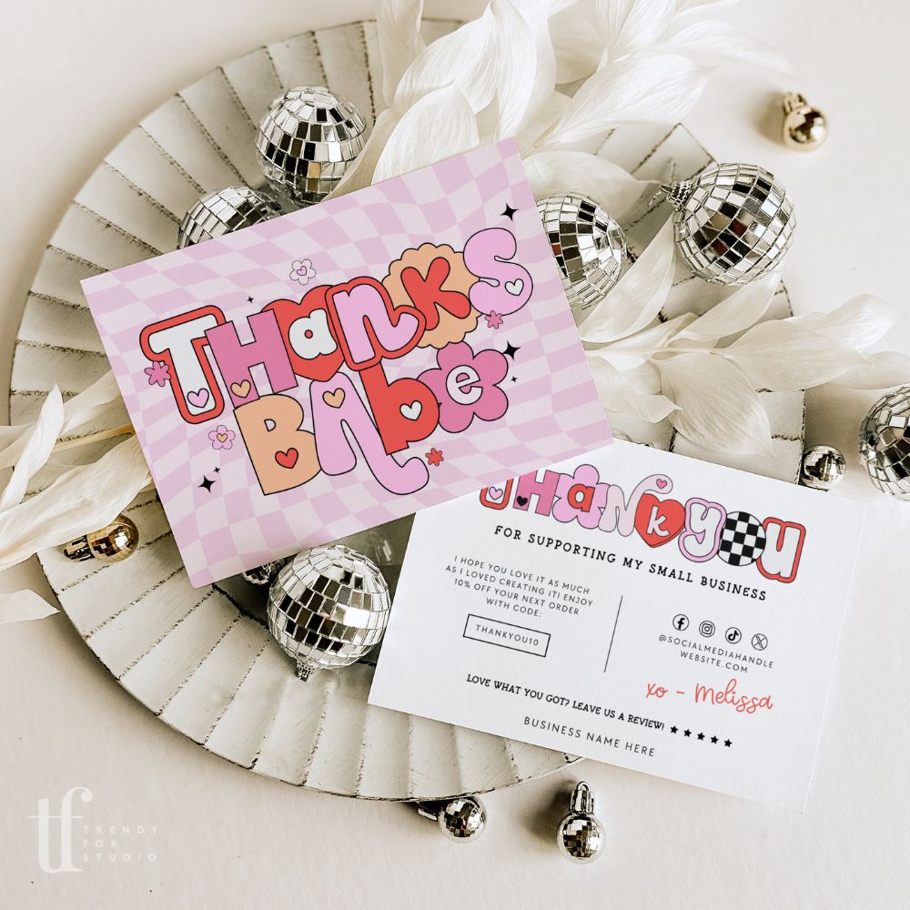 Valentine's Day Business Thank You Card Canva Template | Cute Retro Ransom Text - Trendy Fox Studio