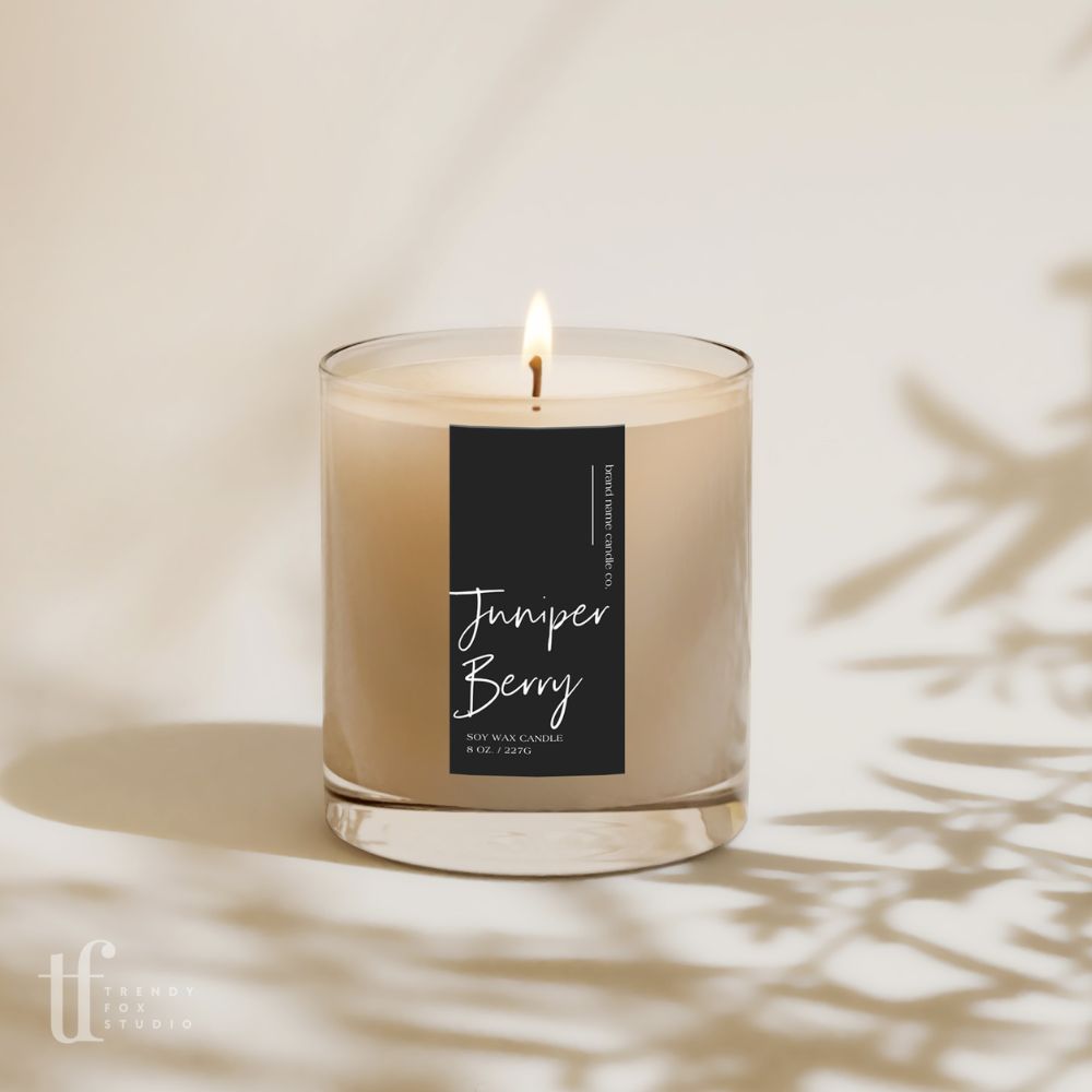 Vertical Thin Black Candle Label Canva Template | Ashe - Trendy Fox Studio