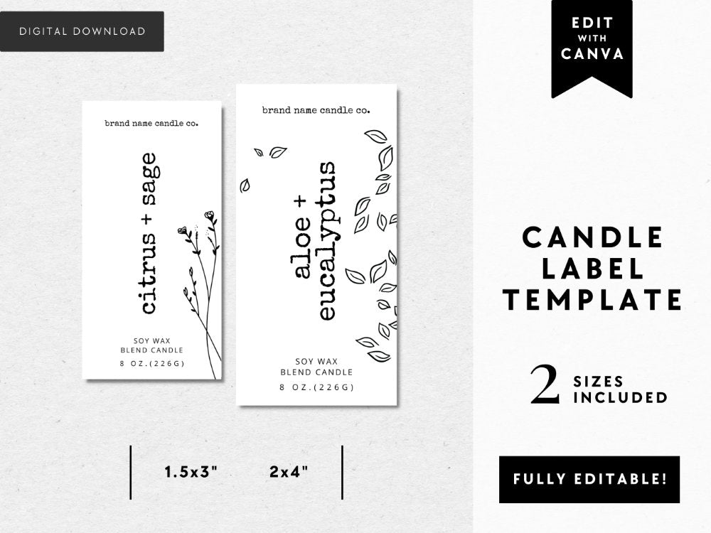Vertical Thin Rustic Minimal Candle Label Canva Template | Landry - Trendy Fox Studio
