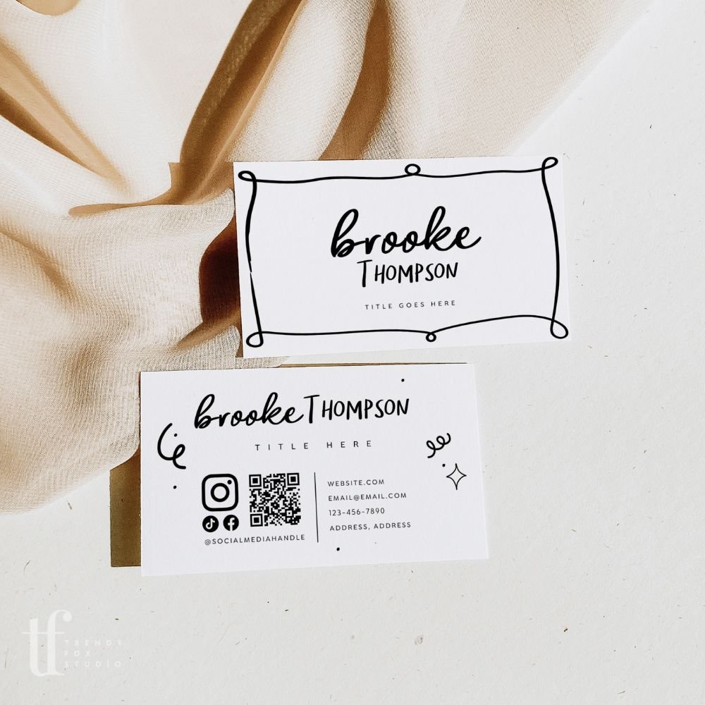 Whimsical Business Card QR Code Canva Template | Rose - Trendy Fox Studio