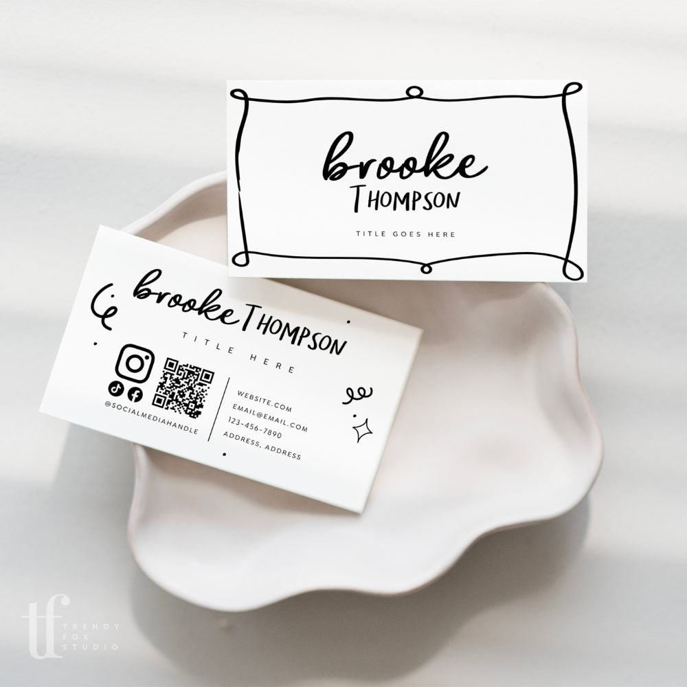 Whimsical Business Card QR Code Canva Template | Rose - Trendy Fox Studio