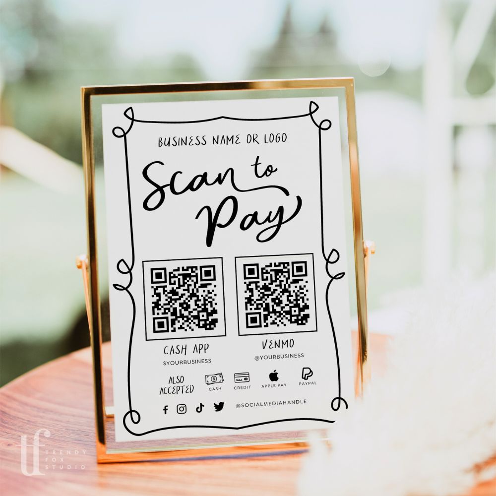 Whimsical Scan to Pay QR Code Sign, Accepted Payments Sign Canva Template | Rose - Trendy Fox Studio