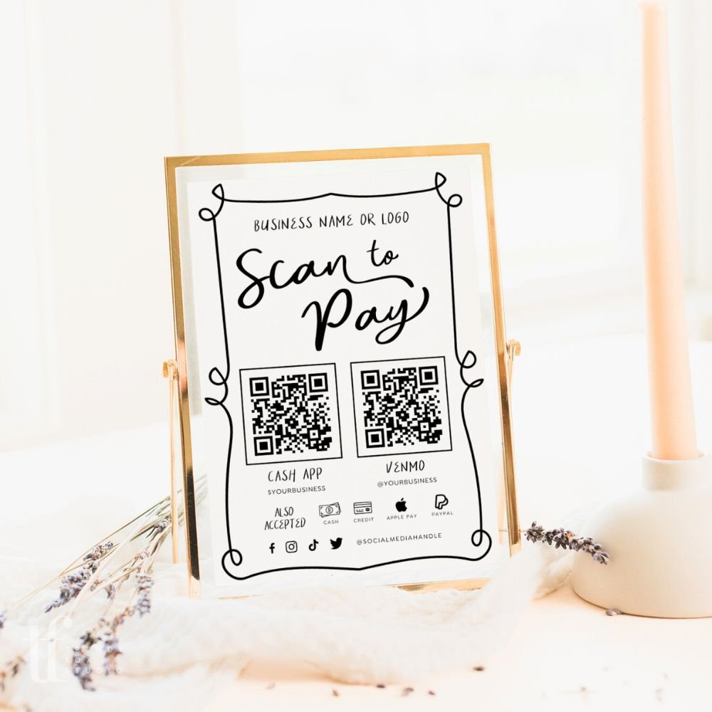 Whimsical Scan to Pay QR Code Sign, Accepted Payments Sign Canva Template | Rose - Trendy Fox Studio