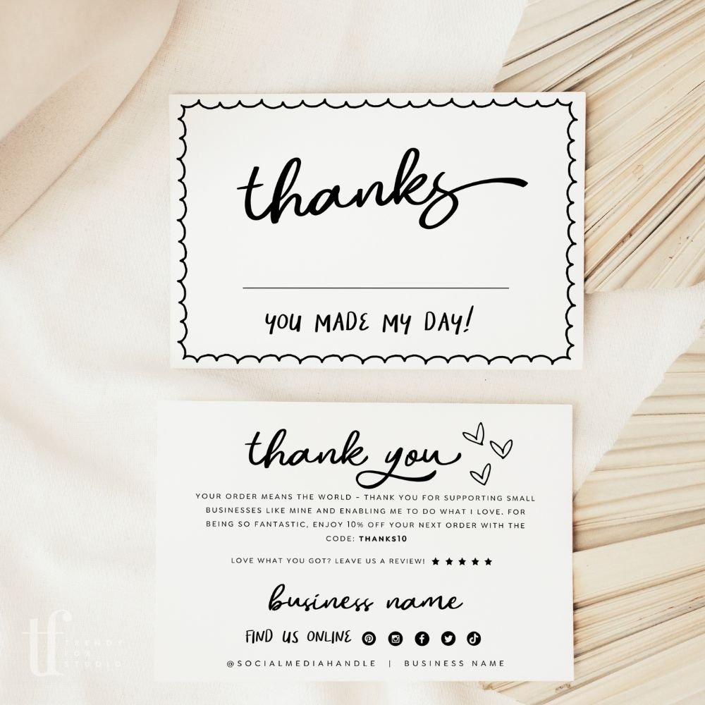 Whimsical Wavy Border Business Thank You Card Canva Template | Rose - Trendy Fox Studio