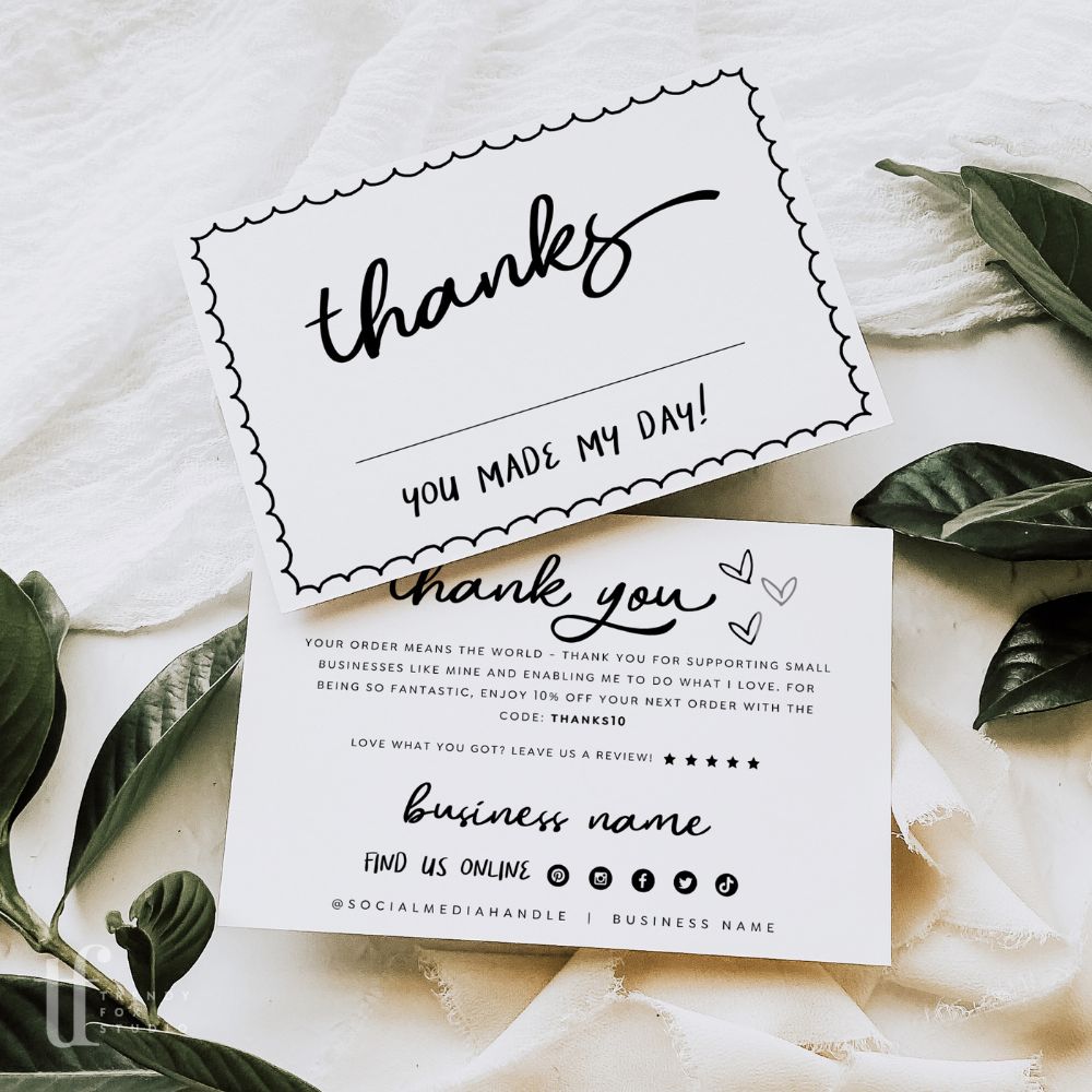 Whimsical Wavy Border Business Thank You Card Canva Template | Rose - Trendy Fox Studio