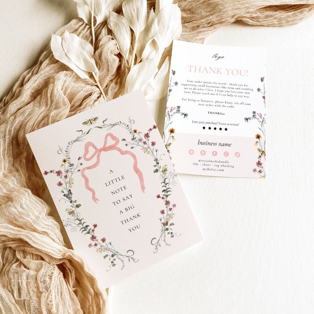 Wildflower Rococo Coquette Business Thank You Card Canva Template - Trendy Fox Studio