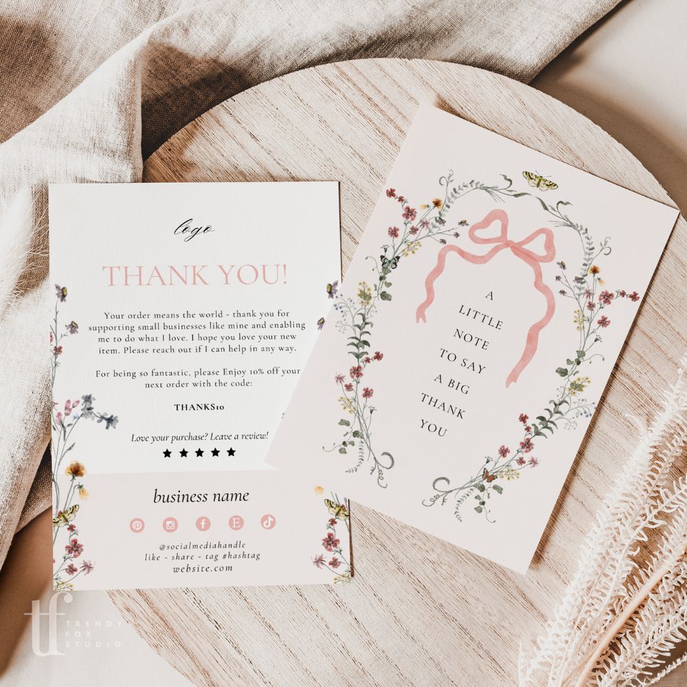 Wildflower Rococo Coquette Business Thank You Card Canva Template - Trendy Fox Studio