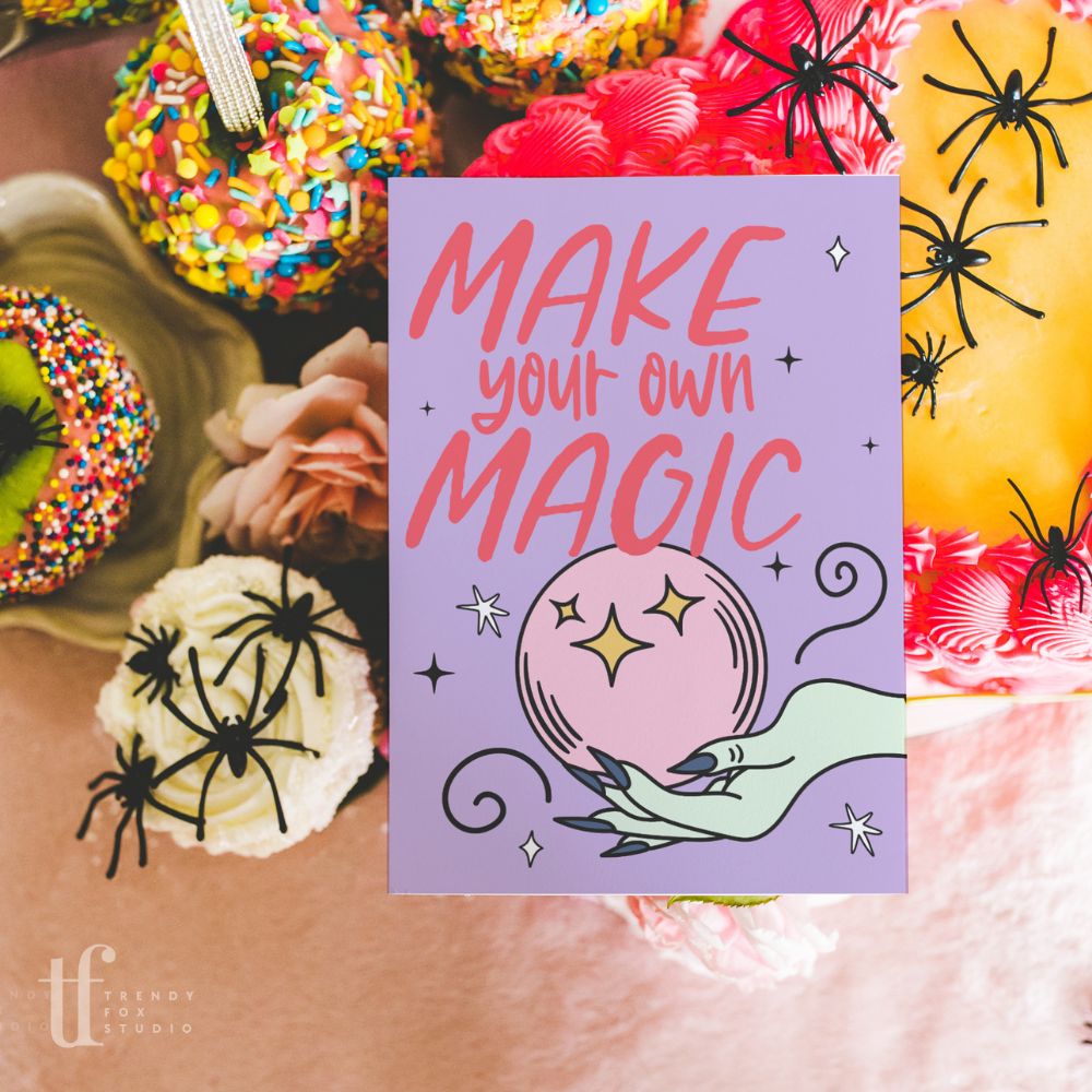 Witchy Halloween Business Thank You Card Canva Template | Made with Magic Witch - Trendy Fox Studio