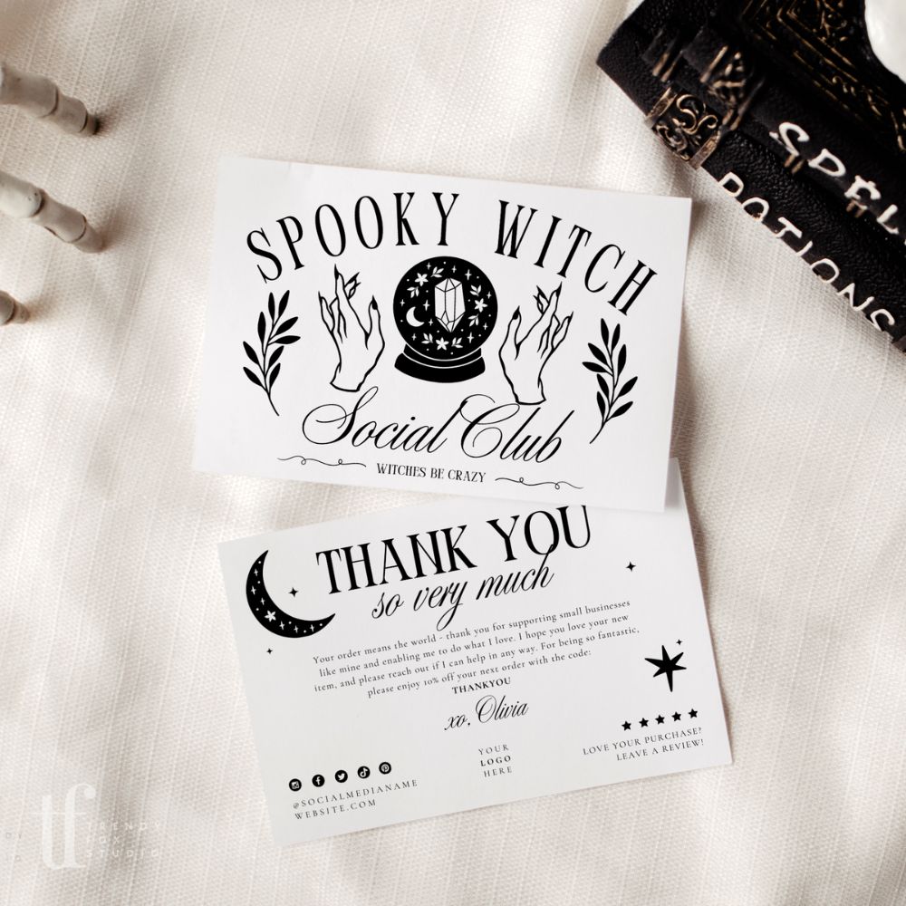 Witchy Halloween Social Club Business Thank You Card Canva Template | Witch Vibes - Trendy Fox Studio