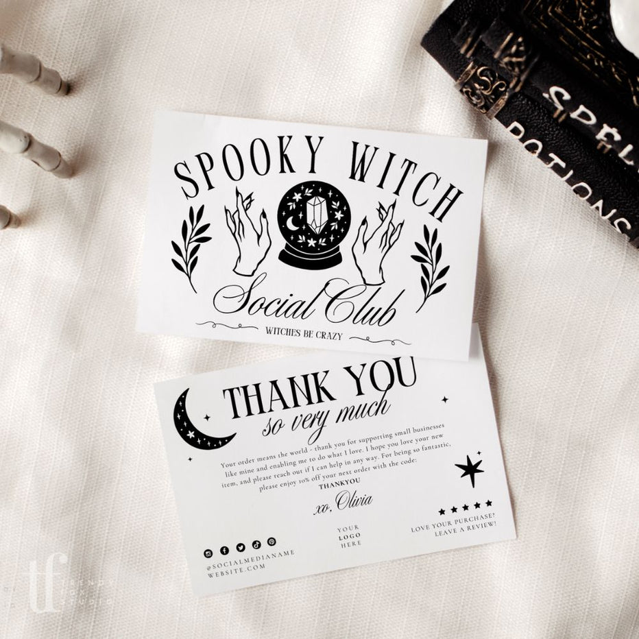 Witchy Halloween Social Club Business Thank You Card Canva Template ...