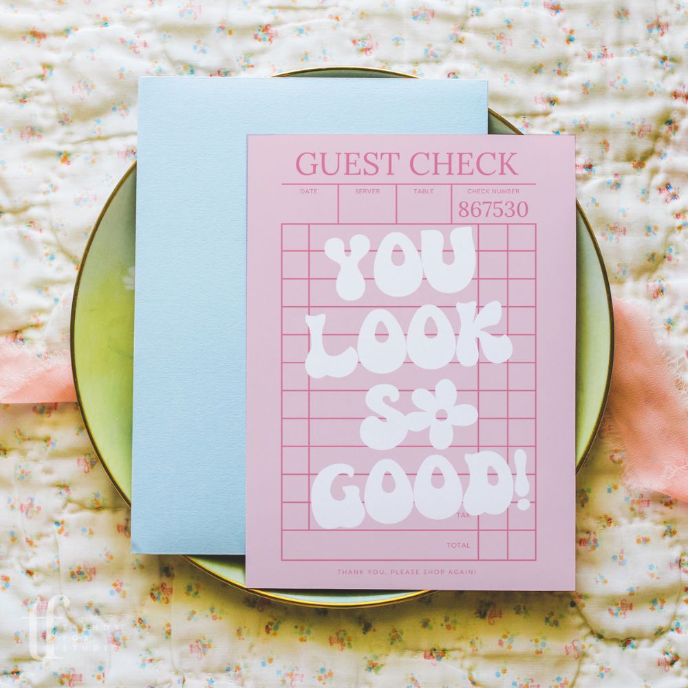 You Look So Good - Guest Check Business Thank You Card Canva Template - Trendy Fox Studio