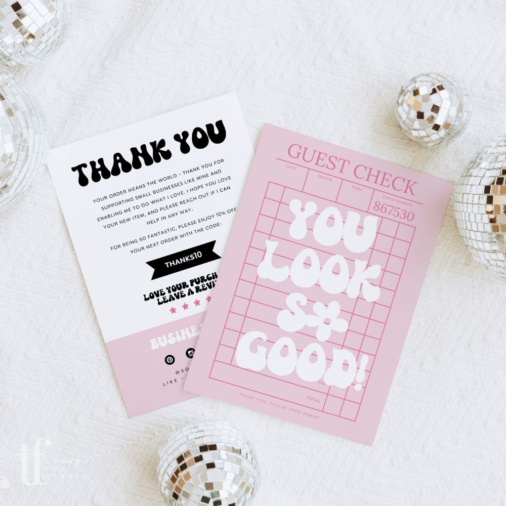 You Look So Good - Guest Check Business Thank You Card Canva Template - Trendy Fox Studio