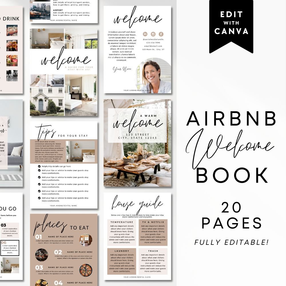 Airbnb Welcome Guide, Editable House Manual, Host Guidebook Printable, VRBO Vacation Rental Book - Trendy Fox Studio
