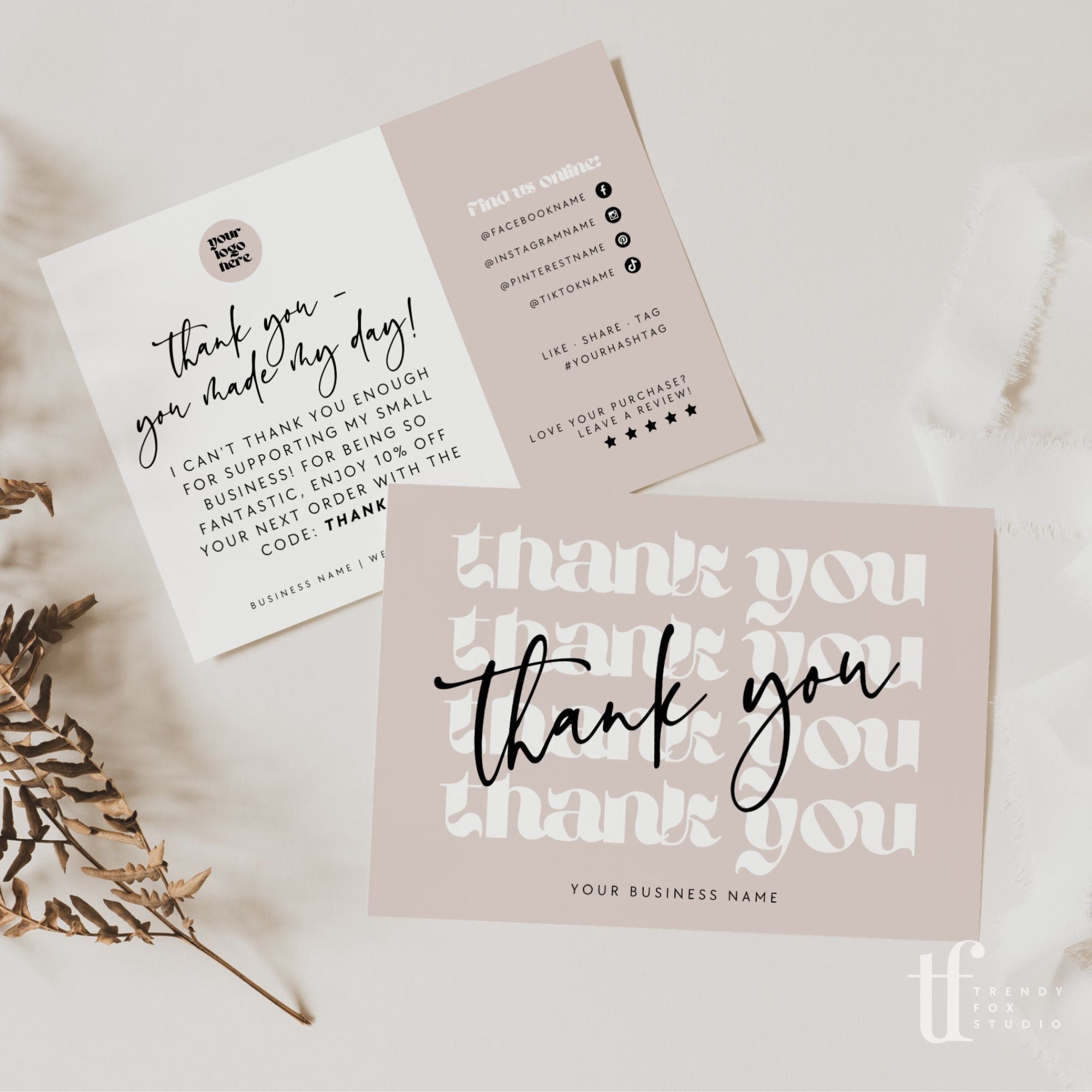 Blush Business Thank You Card Canva Template | Vera - Trendy Fox Studio