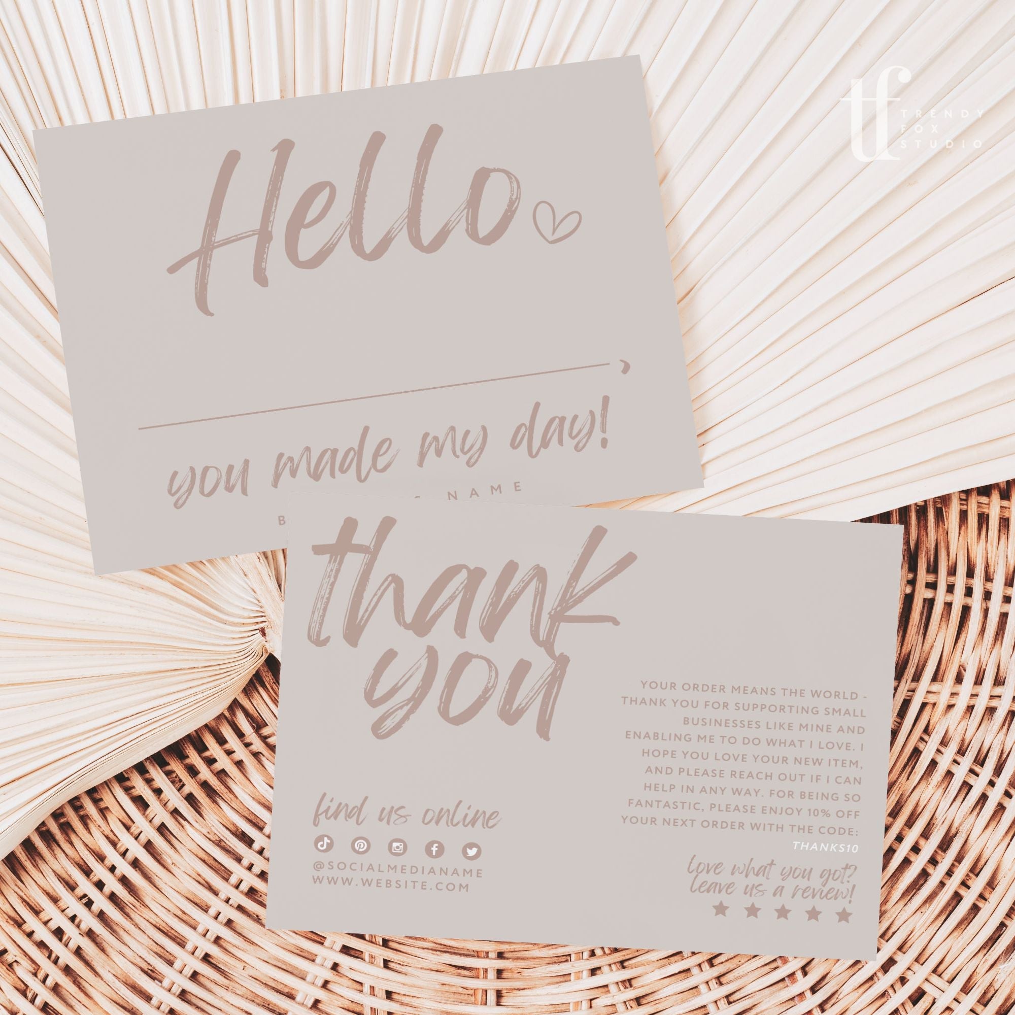 Boho Business Thank You Card Canva Template | Loxli - Trendy Fox Studio