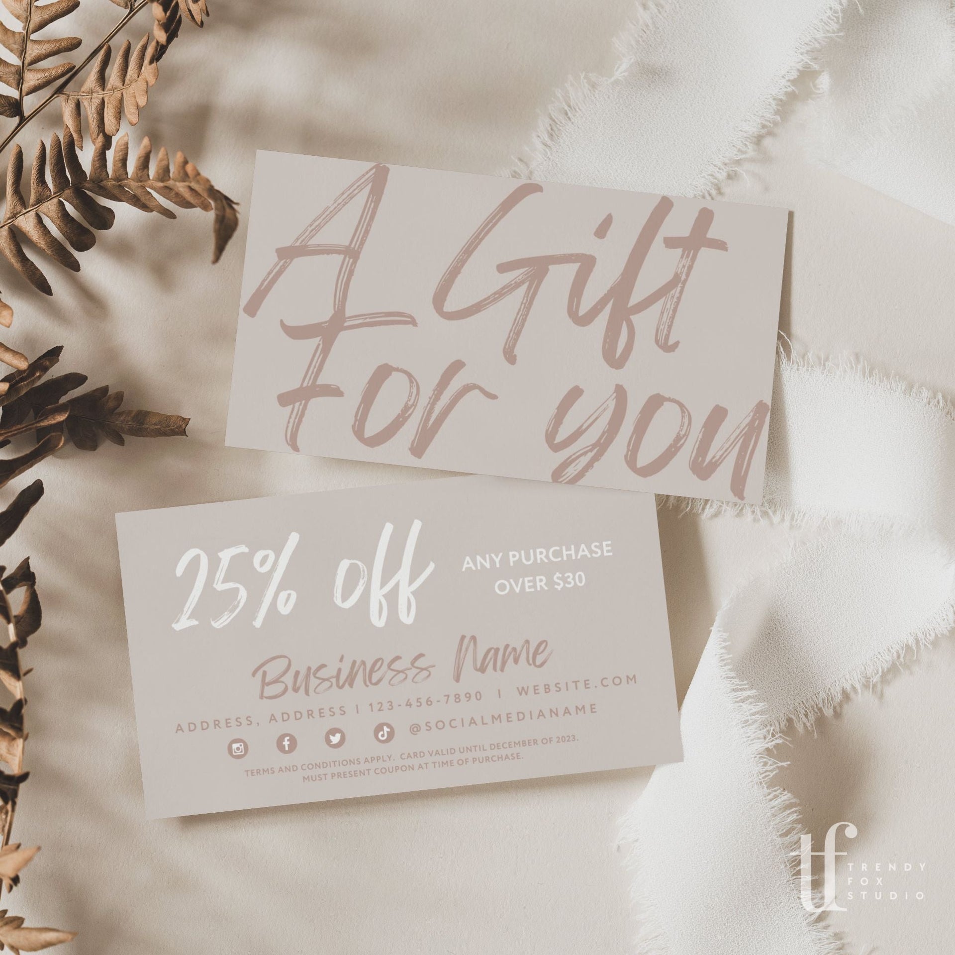 Boho Coupon Card, Discount Card Canva Template Loxli Trendy Fox Studio