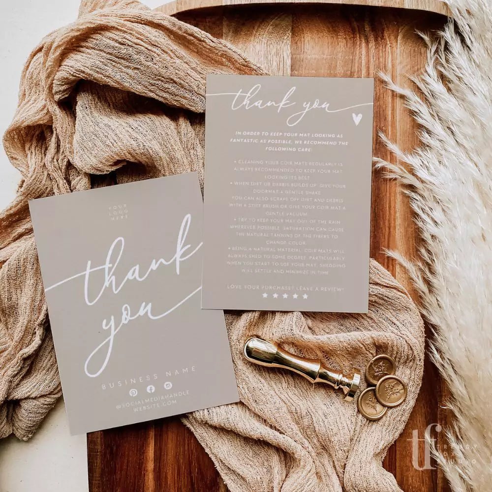 Boho Doormat Care and Thank You Card Canva Template | Cinna - Trendy Fox Studio