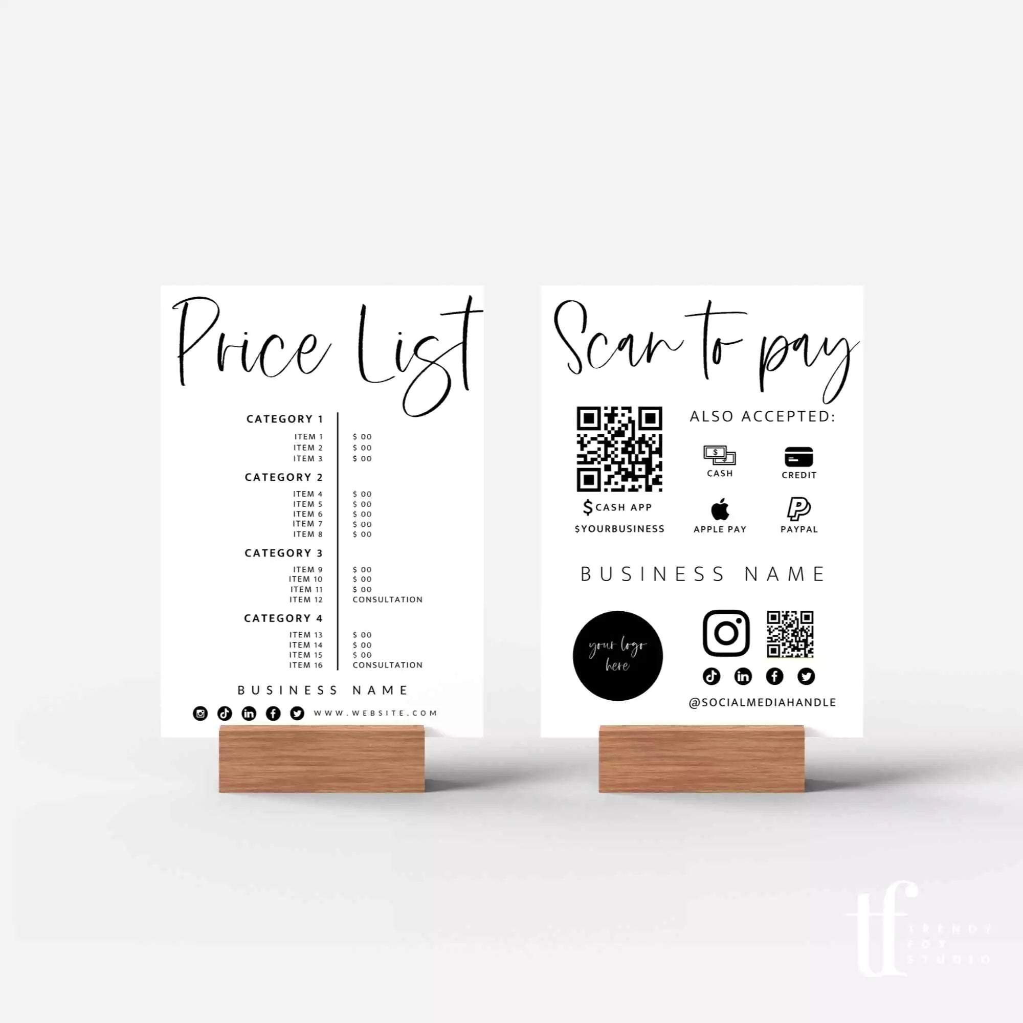 Boho Price List & Scan to Pay Sign Canva Template | Gwen - Trendy Fox Studio
