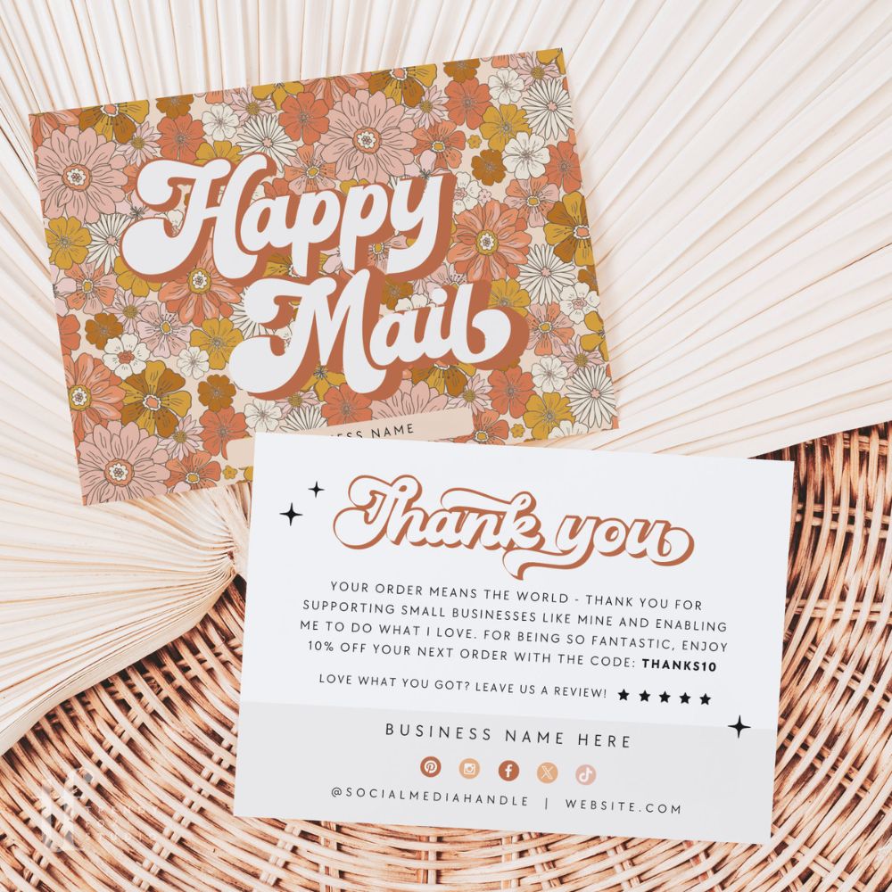 Boho Retro Groovy Business Thank You Card Canva Template - Trendy Fox ...