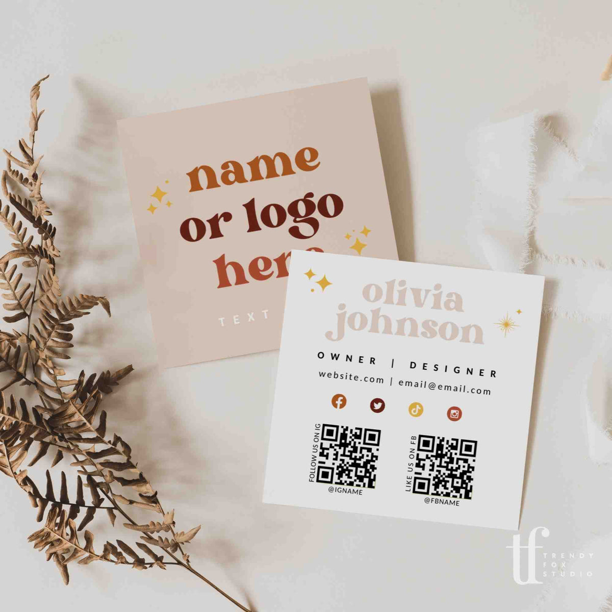 Retro Business Card with QR Code Canva Template Ace Trendy Fox Studio
