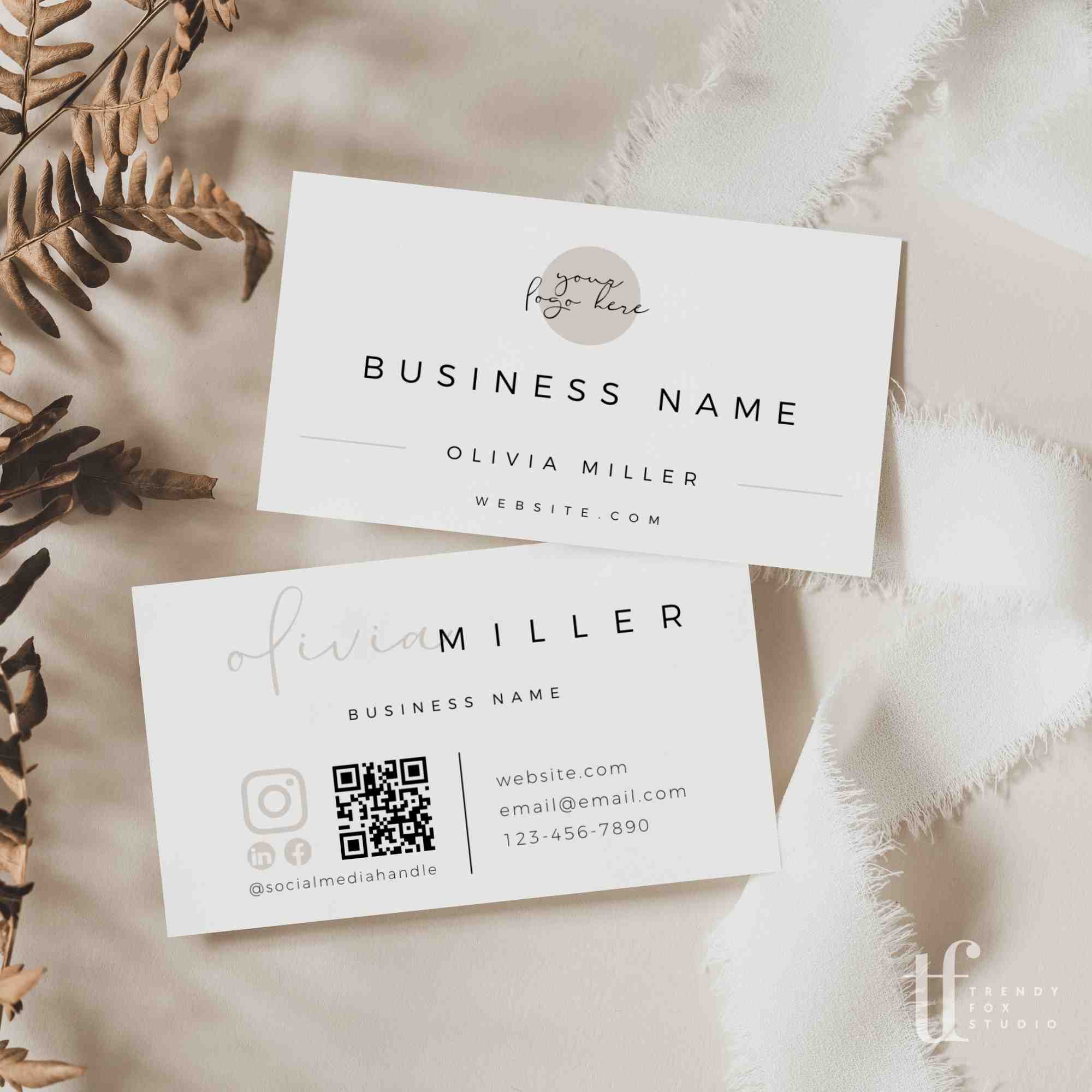 Business Card with QR Code | Canva Template | Carli - Trendy Fox Studio