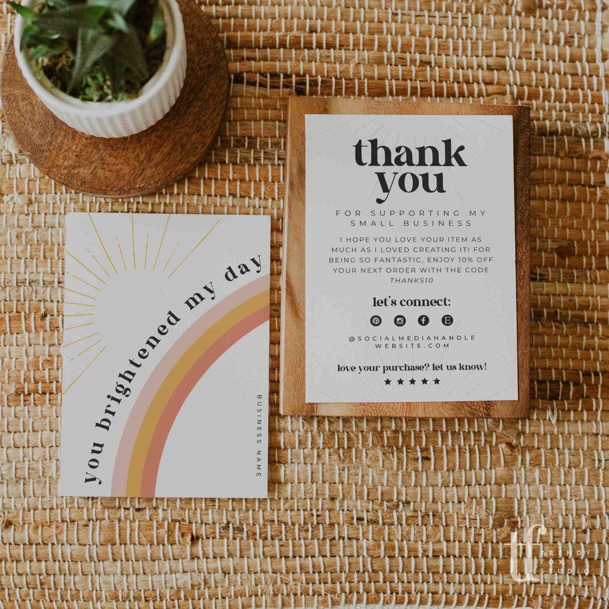 Rainbow Business Thank You Card Canva Template - Trendy Fox Studio