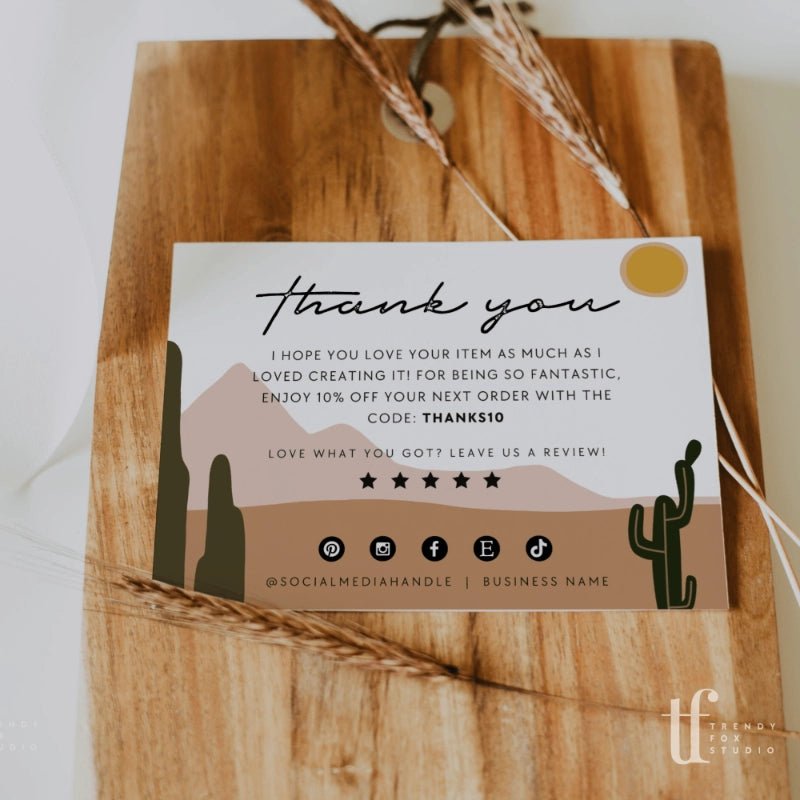 Business Thank You Card Canva Template | Desert Cactus - Trendy Fox Studio