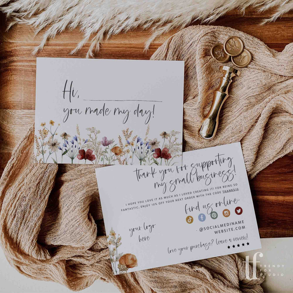 Boho Business Thank You Card Canva Template | Gwen - Trendy Fox Studio
