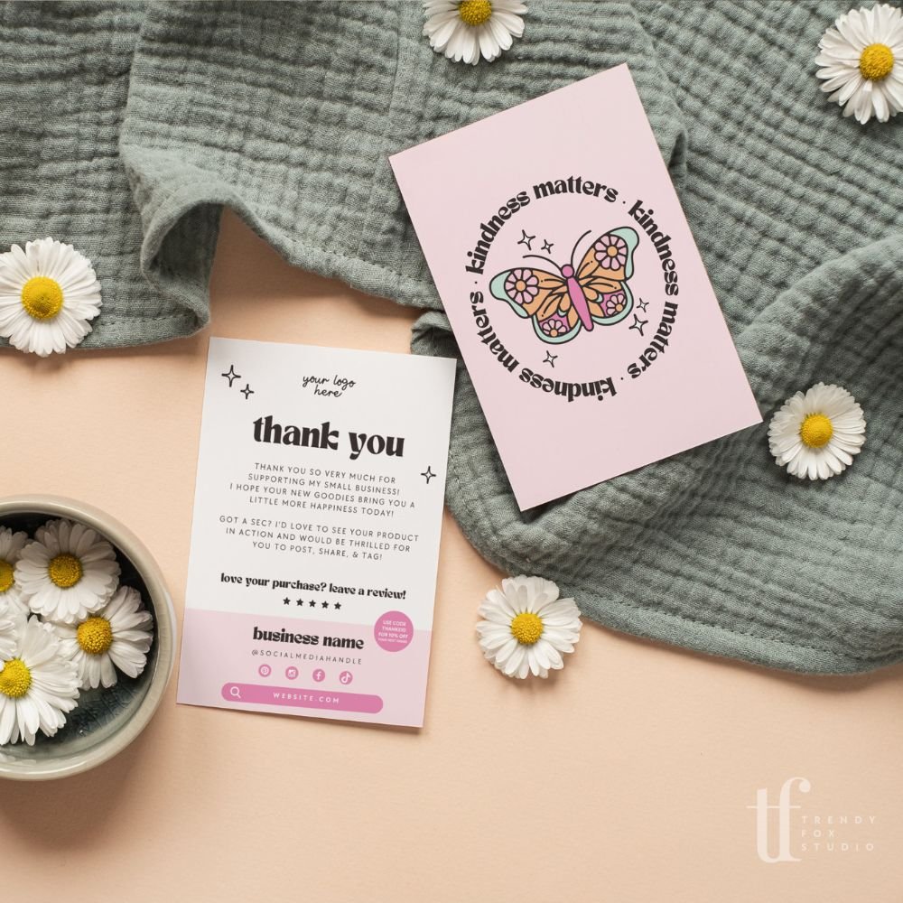 Butterfly Retro Business Thank You Card Canva Template - Trendy Fox Studio