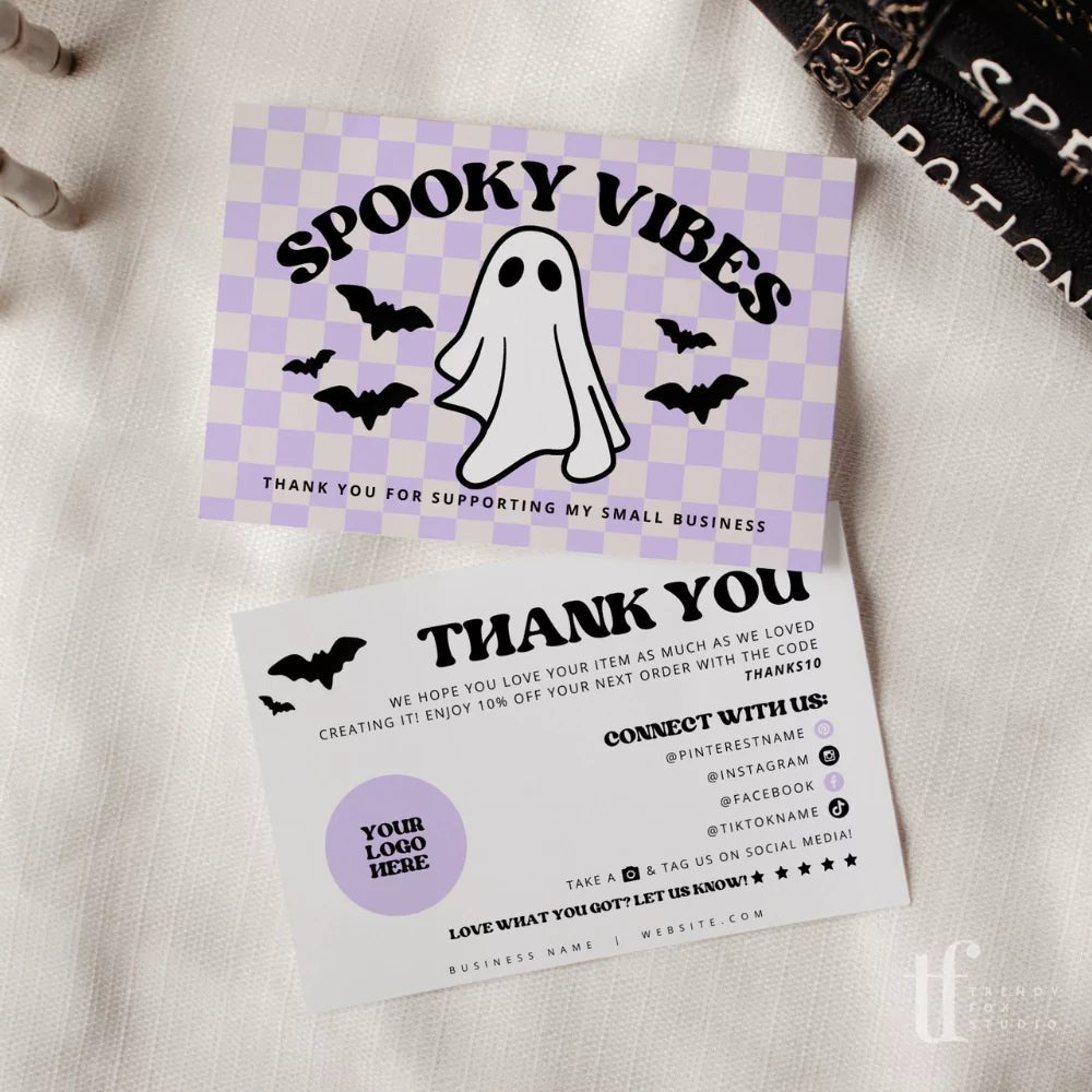 Checkered Halloween Business Thank You Card Editable Canva Template | Order Thank You, Halloween Printable Groovy Spooky Ghost - Trendy Fox Studio