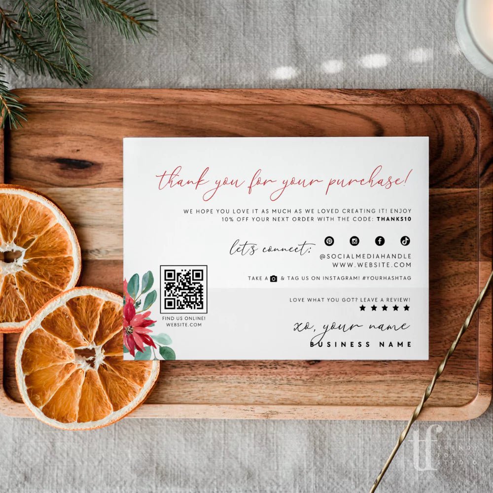 Classic Christmas Watercolor Business Thank You Card Canva Template