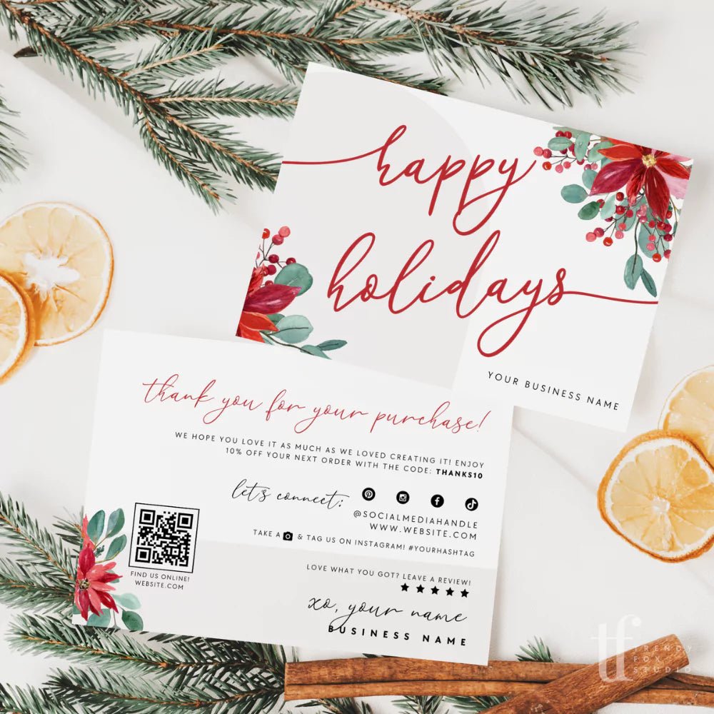 Classic Christmas Watercolor Business Thank You Card Canva Template - Trendy Fox Studio