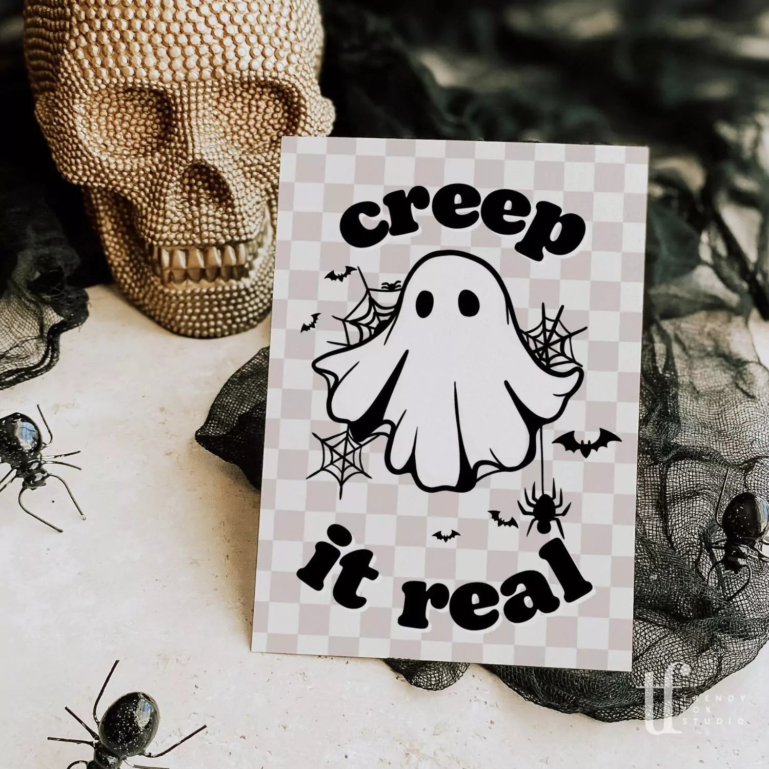 Creep It Real Ghost Halloween Business Thank You Card Canva Template - Trendy Fox Studio