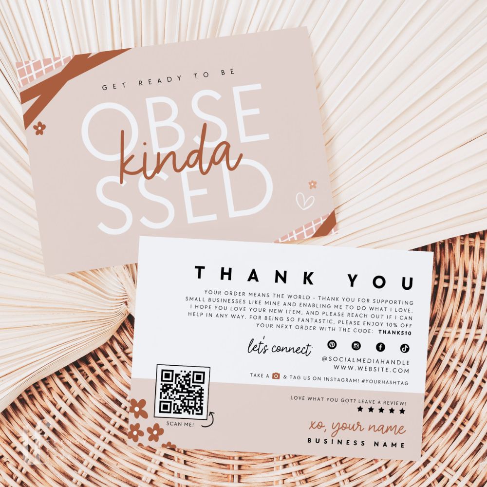 Cute Blush Business Thank You Card with QR Code Canva Template - Trendy Fox Studio
