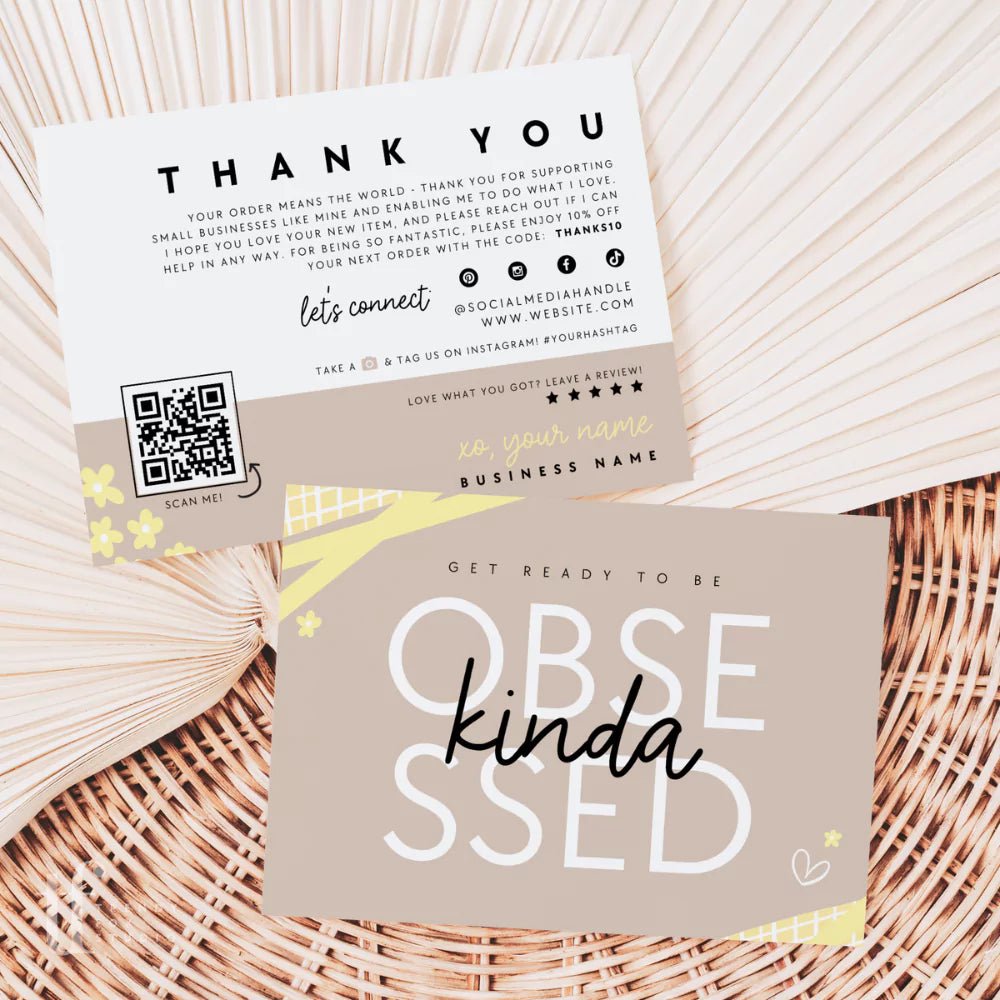 Cute Kinda Obsessed Business Thank You Card with QR Code Canva Template - Trendy Fox Studio