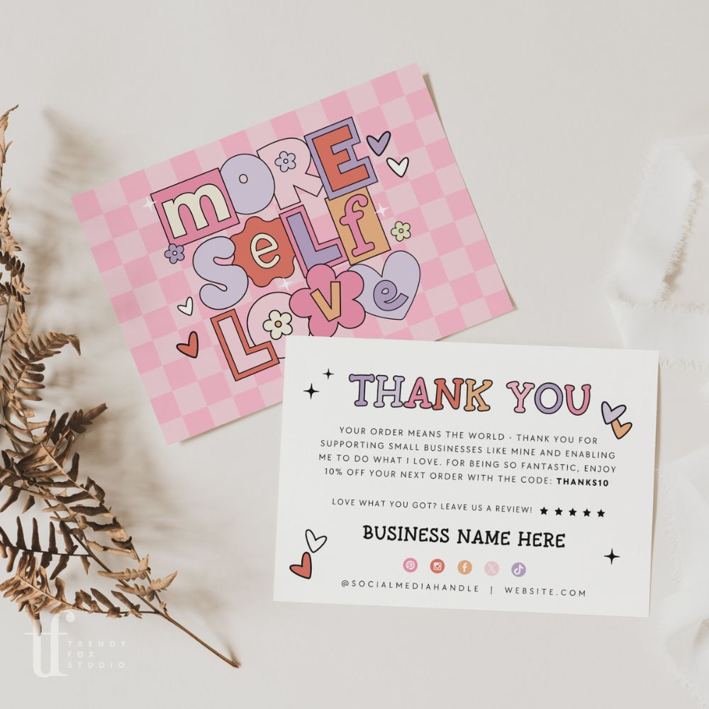 Cute Pastel Pink Checkered Business Thank You Card Canva Template - Trendy Fox Studio