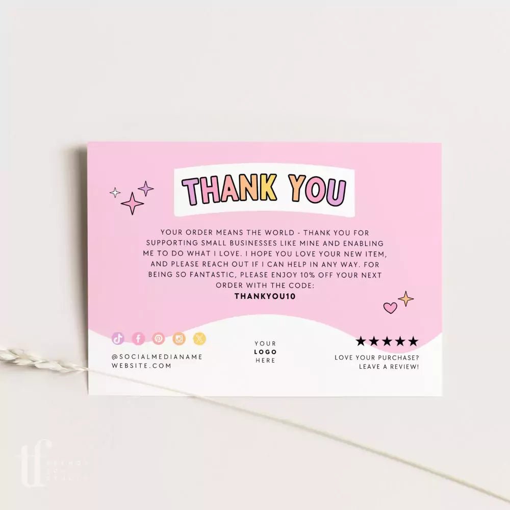 Cute Pastel Rainbow Business Thank You Card Canva Template - Trendy Fox Studio