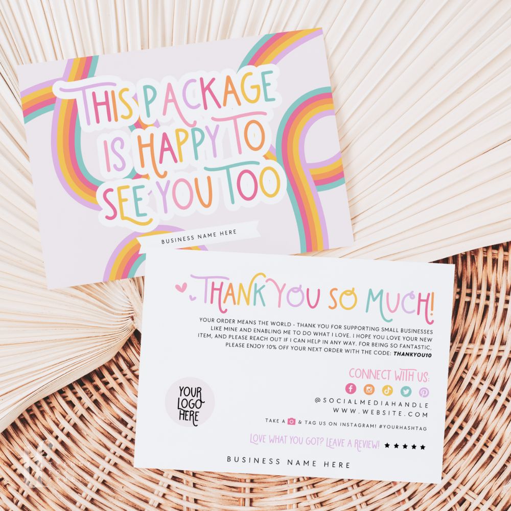 Cute Pastel Rainbow Business Thank You Card Canva Template | Amara - Trendy Fox Studio
