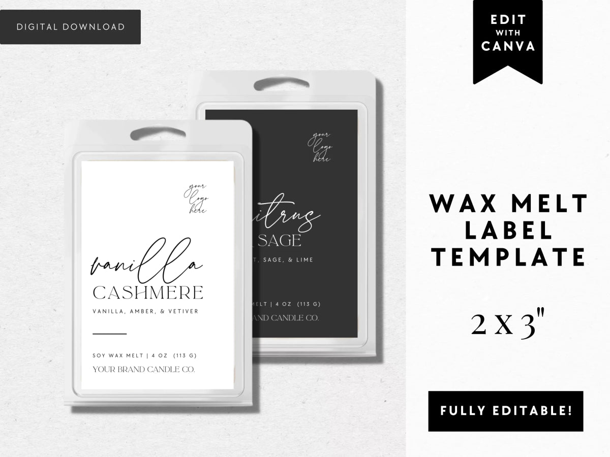 Elegant Modern Minimal Wax Melt Label Canva Template | Ayla - Trendy Fox Studio