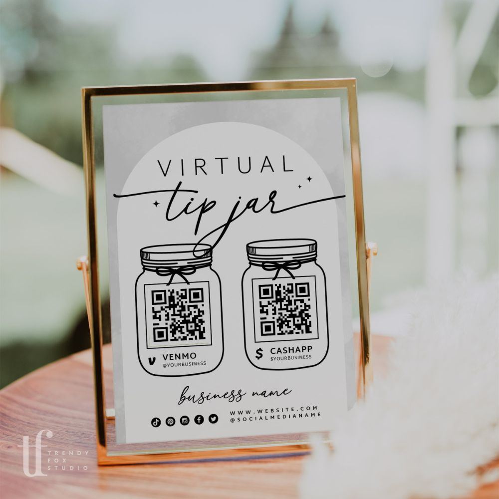 Elegant Virtual Tip Jar 2 QR Code Sign Canva Template Cinna Trendy elegant-virtual-tip-jar-2-qr-code-sign-canva-template-cinna-trendy