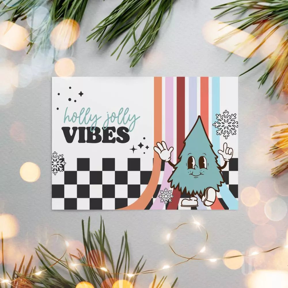 Groovy Retro Christmas Business Thank You Card Canva Template | Seasonal Xmas Checkered Thank You - Trendy Fox Studio