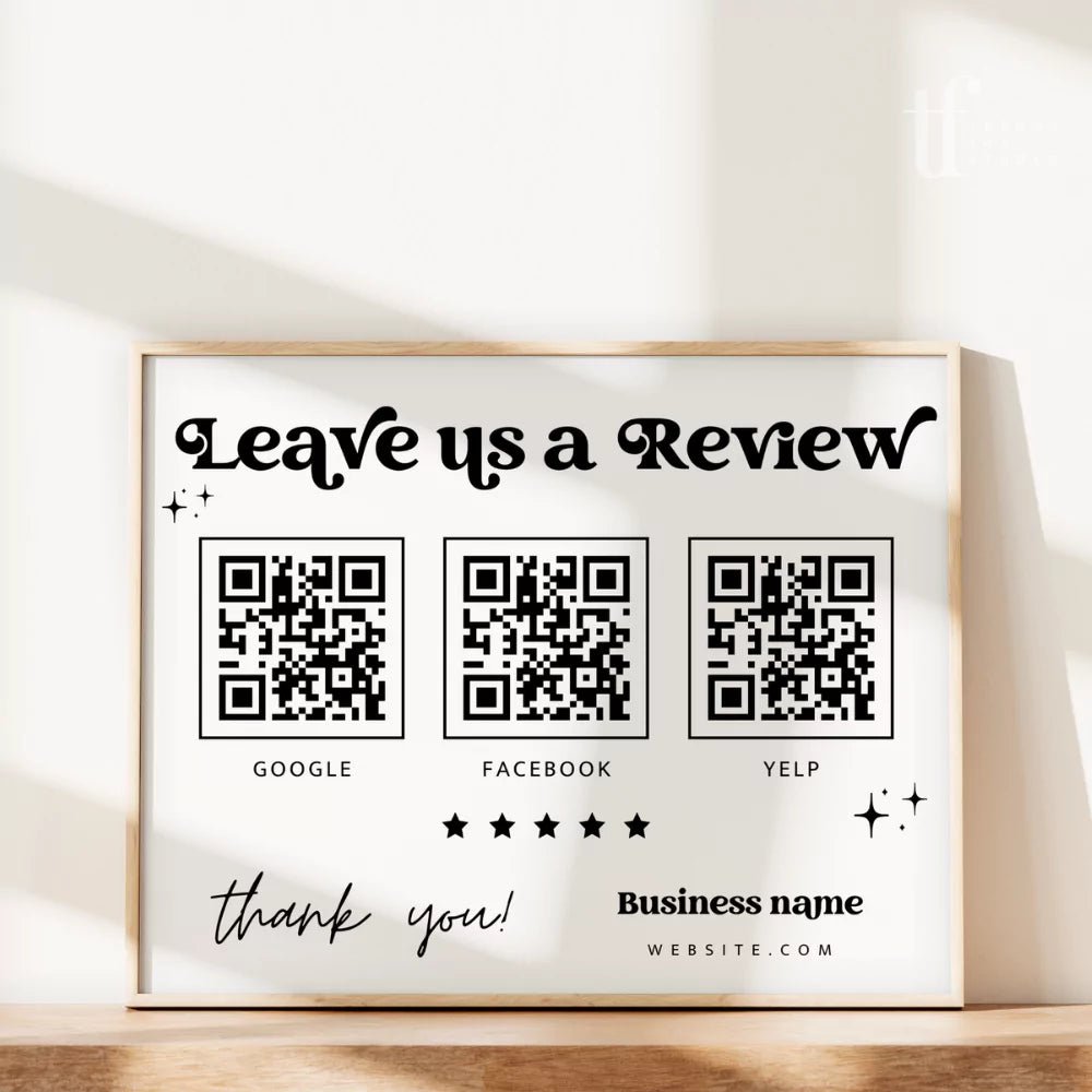 Leave A Review Sign Canva Template 3 QR Code | Dani - Trendy Fox Studio