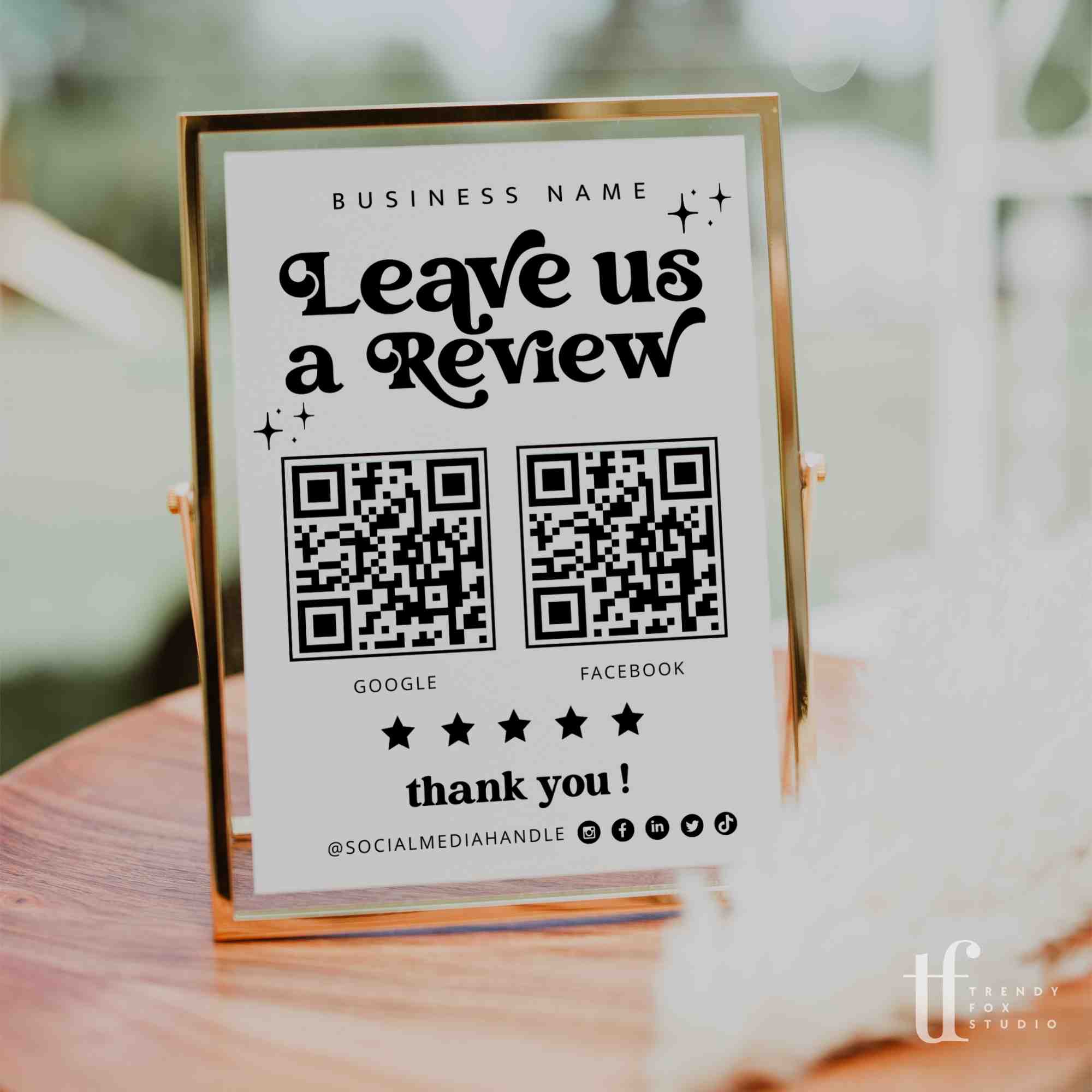 Leave A Review Sign Canva Template Dani Trendy Fox Studio
