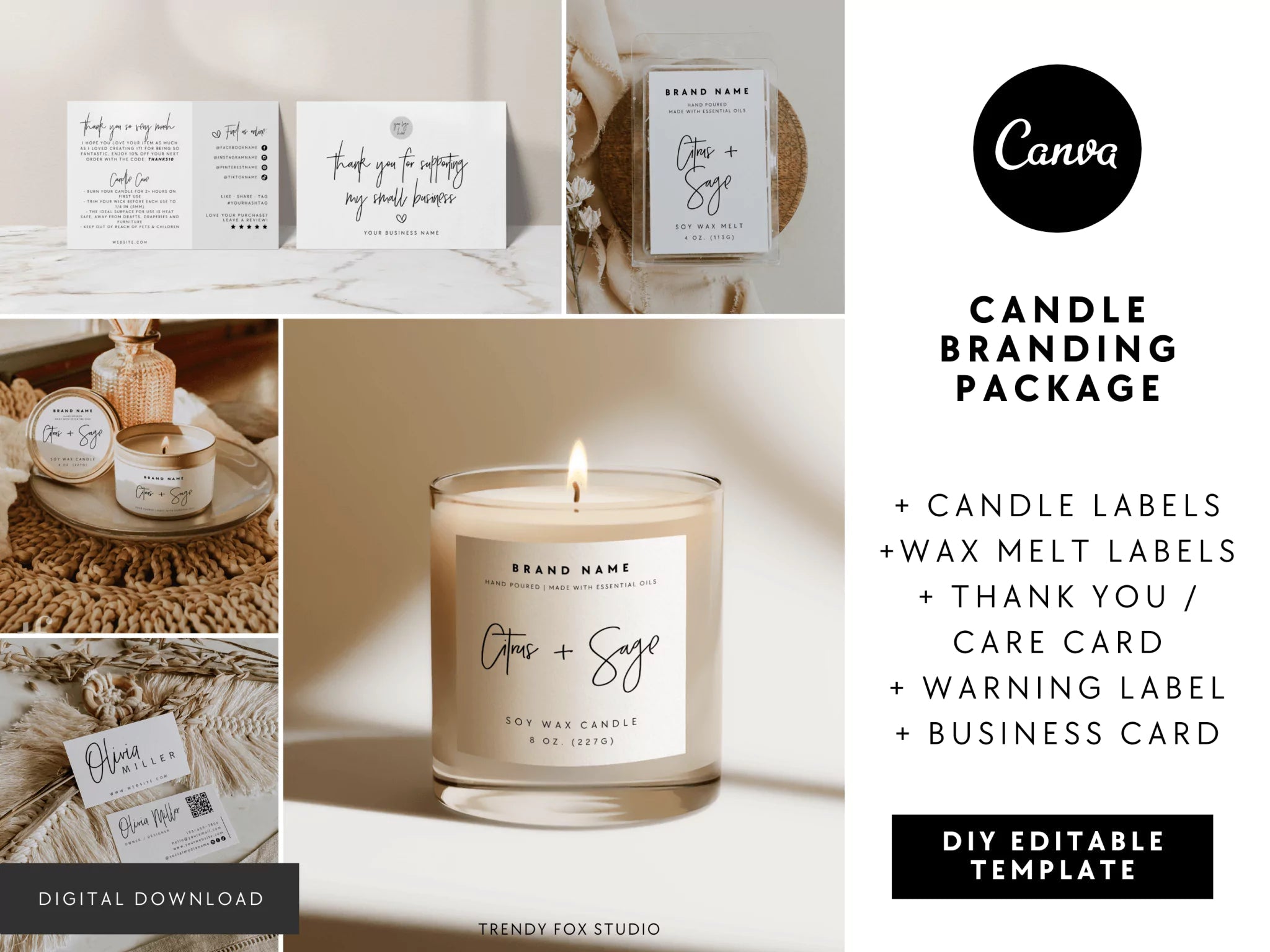 Candle Jar Label Template, Printable Minimalist Candle Labels