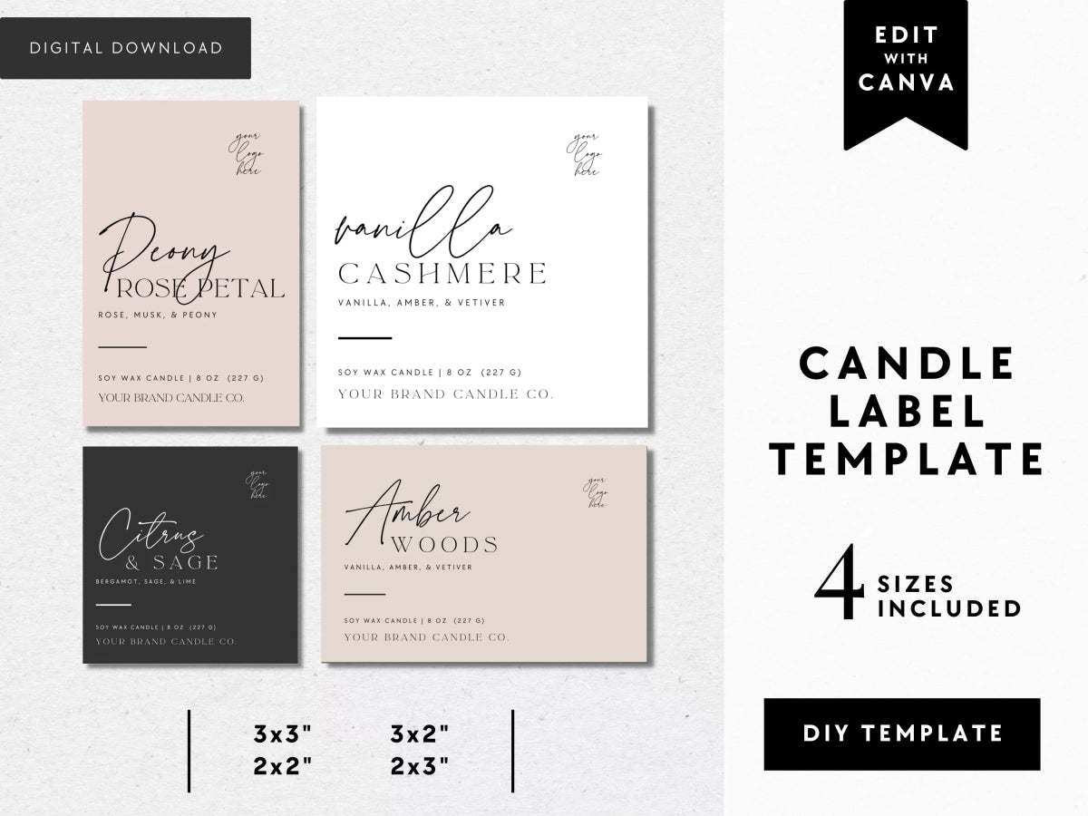 Minimalist Modern Script Candle Label Canva Template | Ayla - Trendy Fox Studio