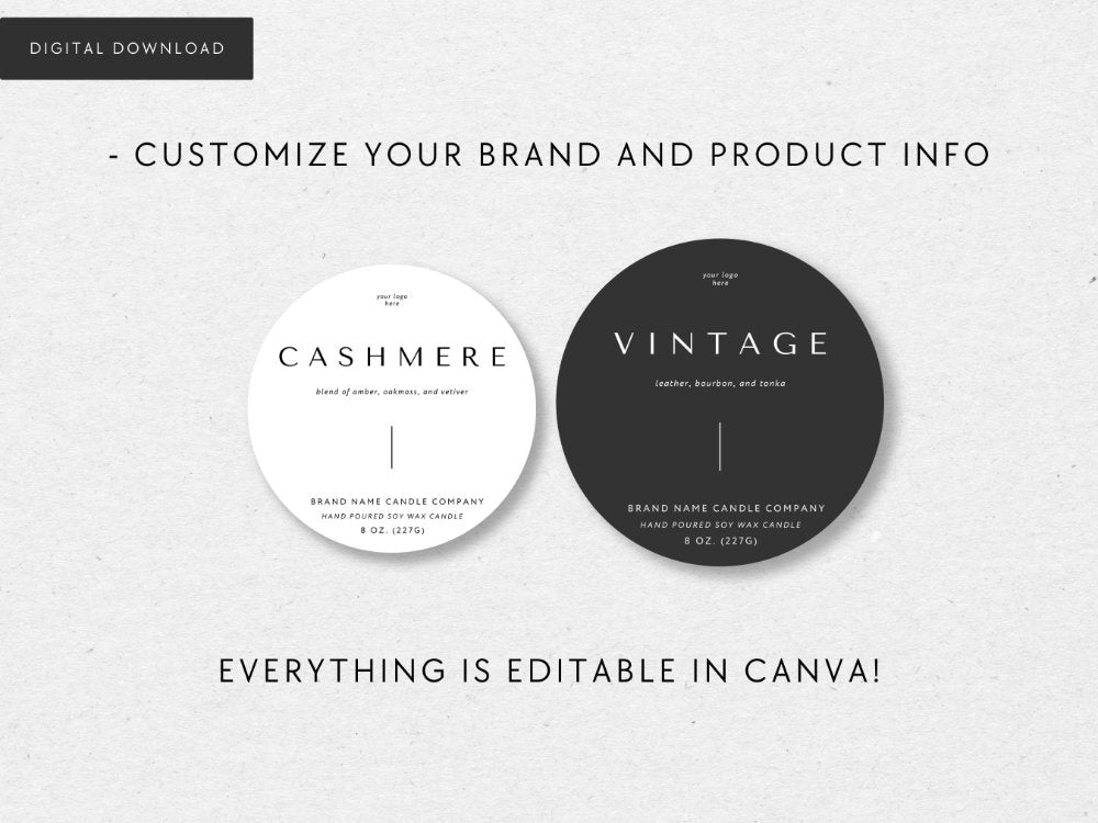 Minimalist Round Candle Label Canva Template | Tina - Trendy Fox Studio