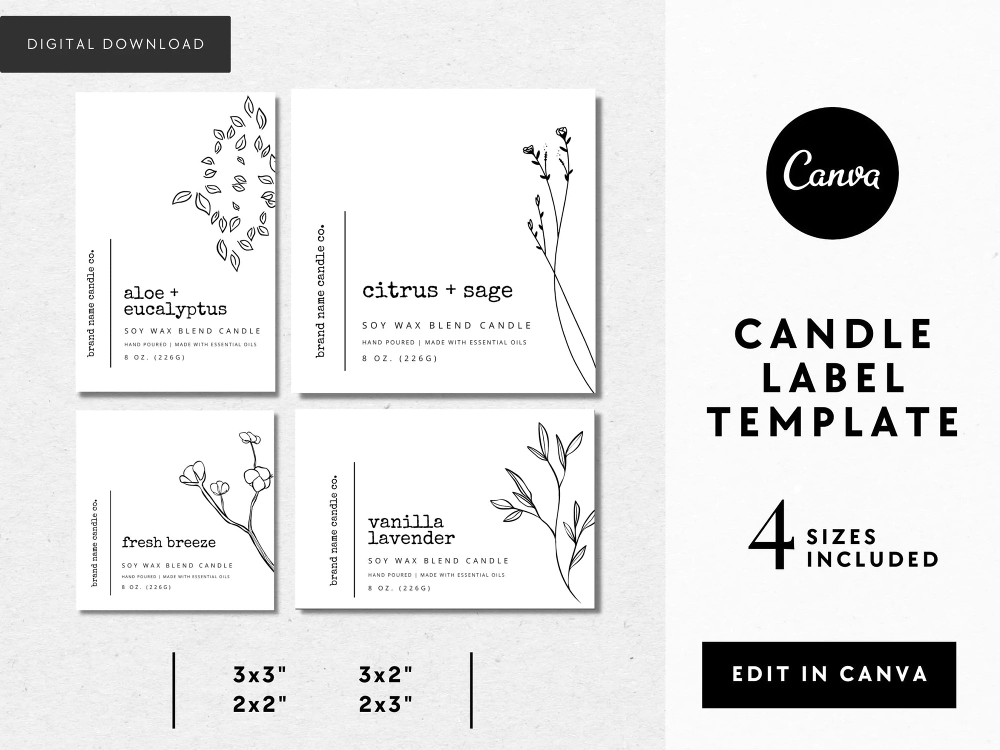 Minimalist Rustic Candle Label Canva Template | Landry - Trendy Fox Studio