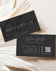 Modern Black Business Card with QR Code Canva Template | Ayla - Trendy Fox Studio