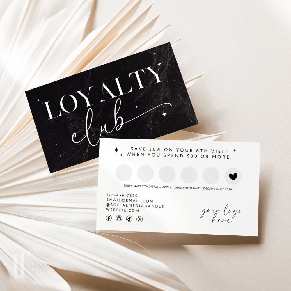 Modern Black Loyalty Card Canva Template, Rewards Punch Card | Dash - Trendy Fox Studio